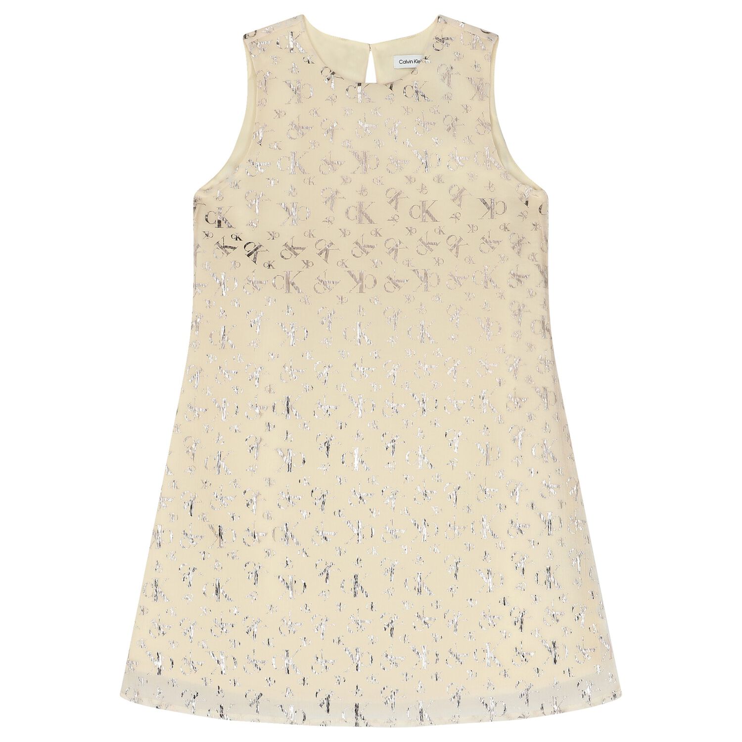 فستان بنات ساتان باللون العاجي والذهبي, 1, hi-res