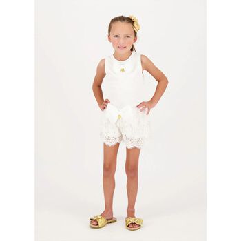 Girls White Bow Top