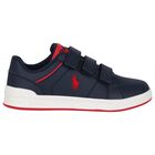 Boys Navy Blue & Red Logo Trainers, 1, hi-res