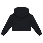 Girls Black Logo Hooded Top, 1, hi-res