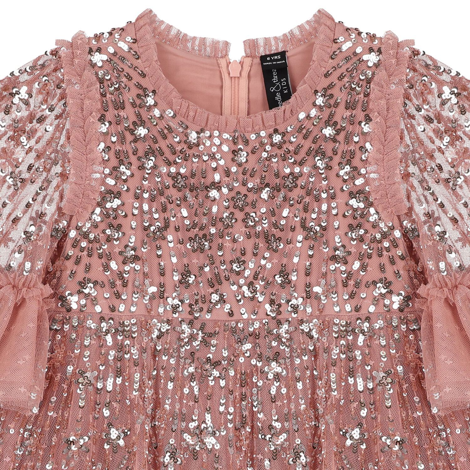 فستان بنات تول مزين بالترتر باللون الوردي, 1, hi-res image number null