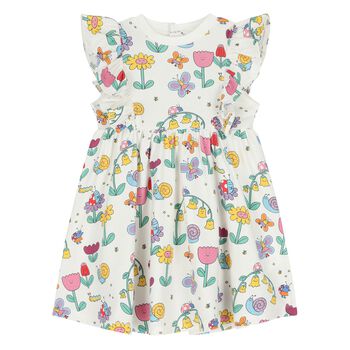 Younger Girls Ivory Ruffled Floral Dress