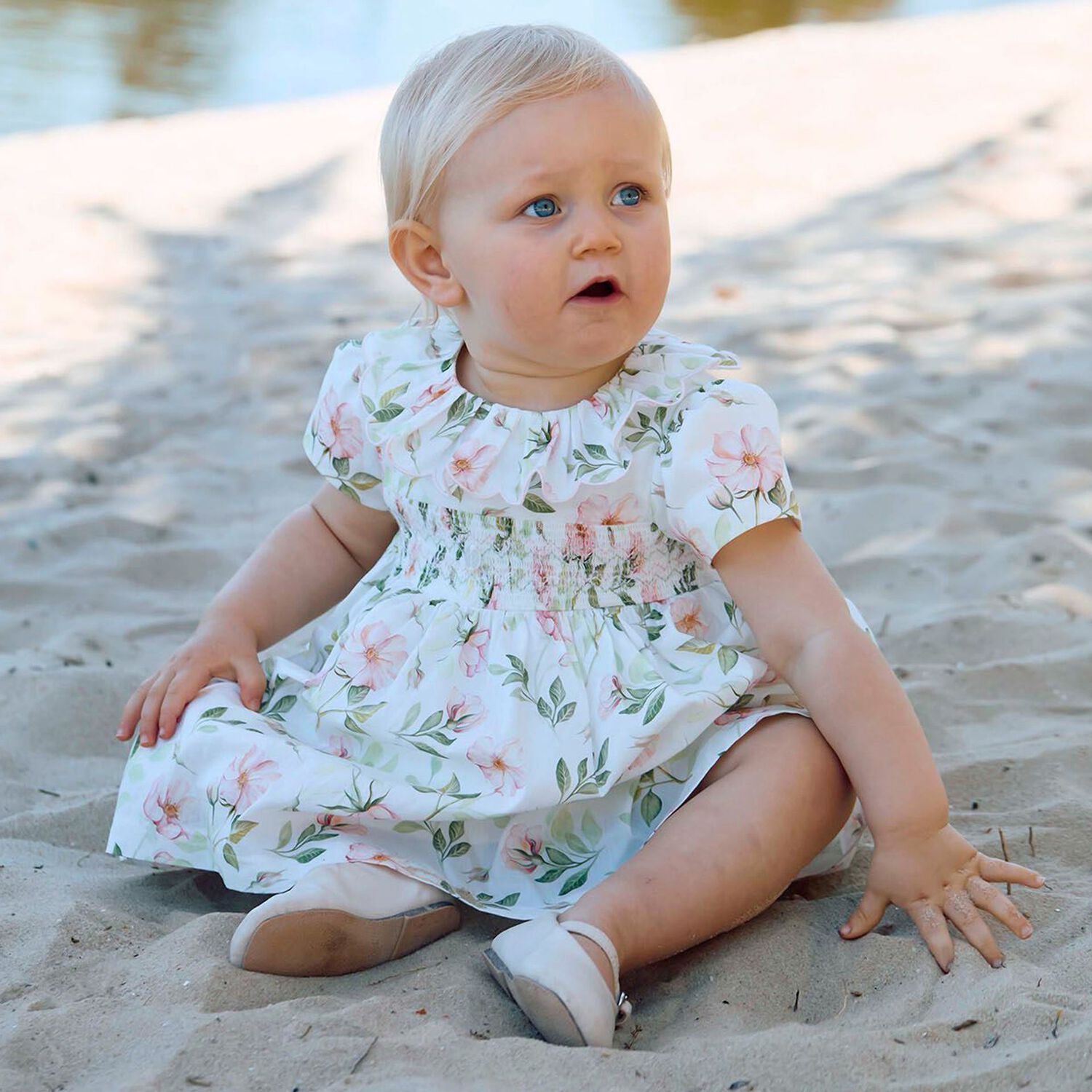 Younger Girls Ivory Floral Dress, 1, hi-res