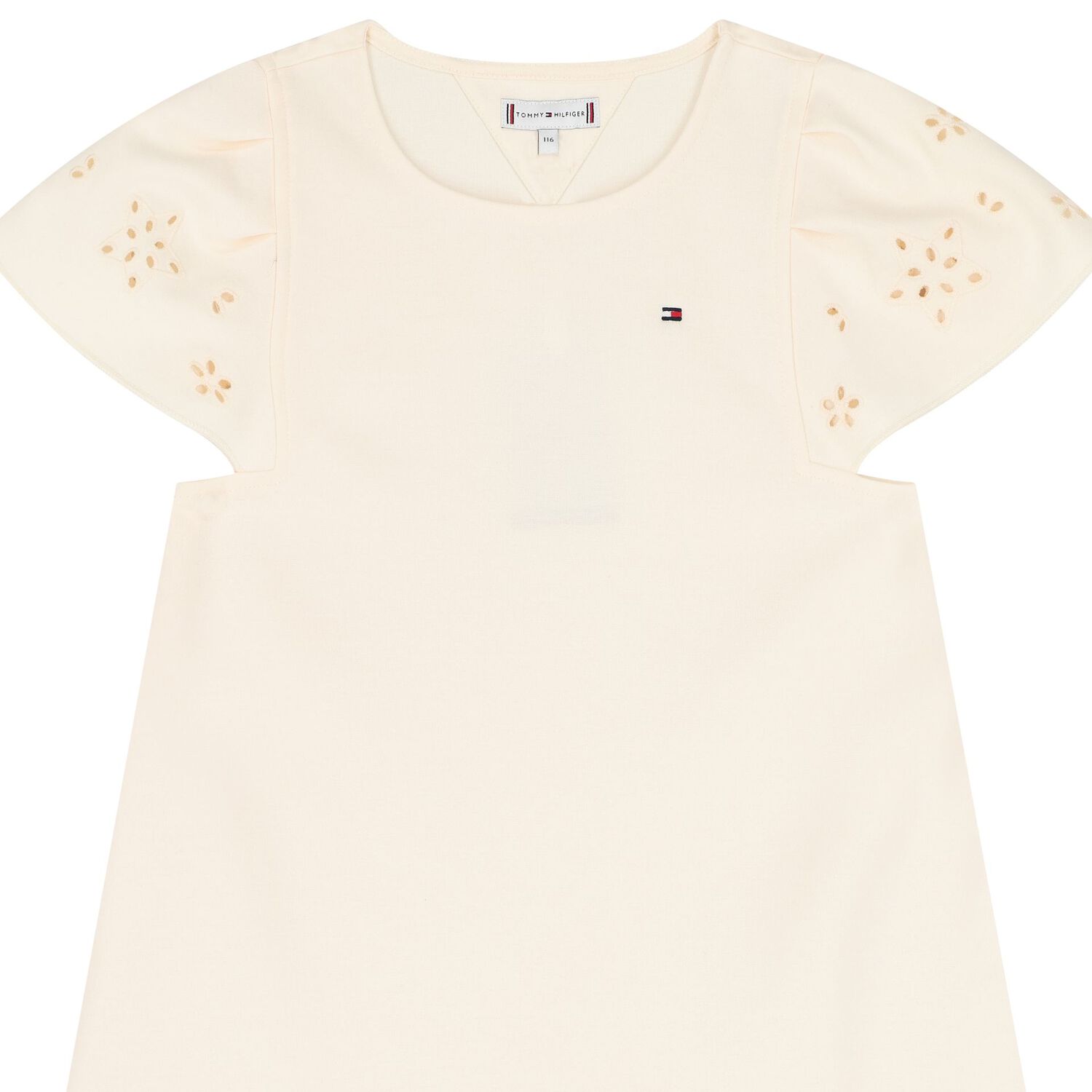 Girls Beige Logo Broderie Anglaise Dress, 1, hi-res image number null