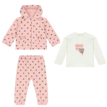Baby Girls Pink & Ivory 3 Piece Tracksuit