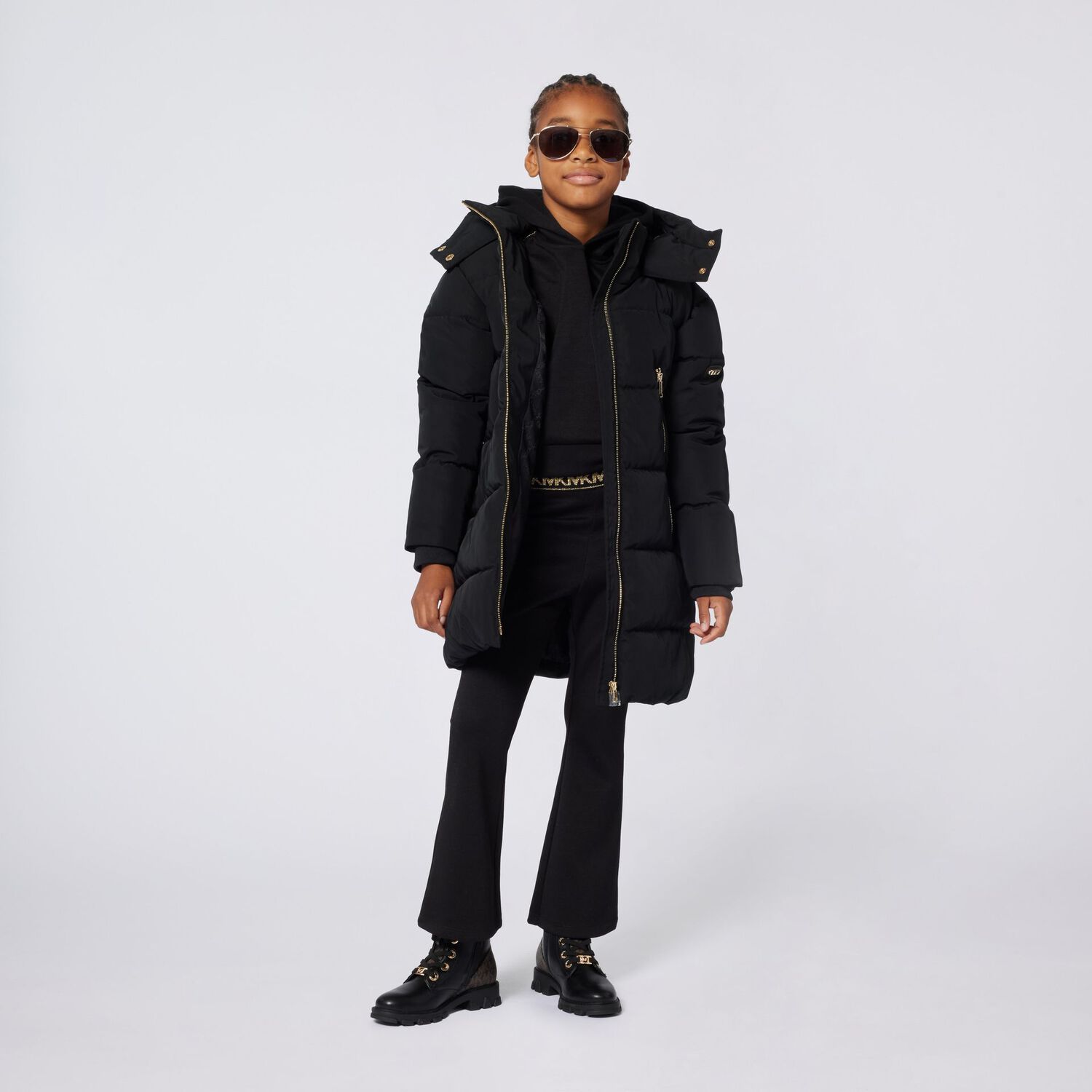 بنطال ليجنز أسود بشعار للبنات, 1, hi-res