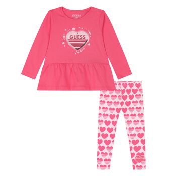 Younger Girls Pink Logo Leggings Set