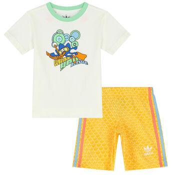 Toddler Boys White&Orange Logo Shorts Set