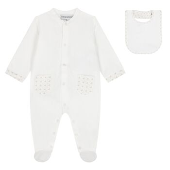 White & Beige Logo Babygrow Set