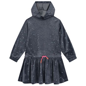 Girls Grey Dot Hooded Dress