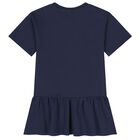 Girls Navy Blue Teddy Bear Logo Dress, 2, hi-res
