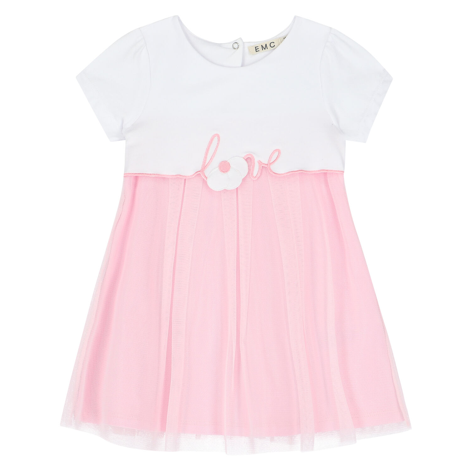 Younger Girls White & Pink Tulle Dress, 1, hi-res