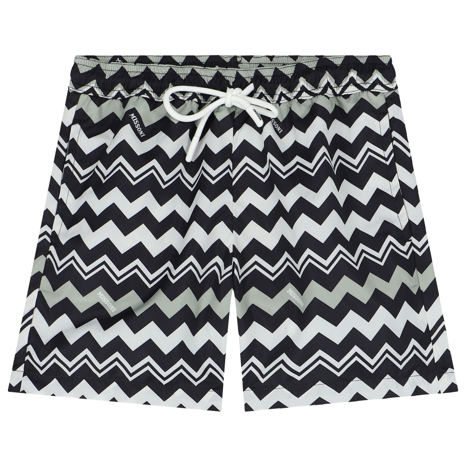 Boys Black & White Zigzag Logo Swim Shorts, 1, hi-res