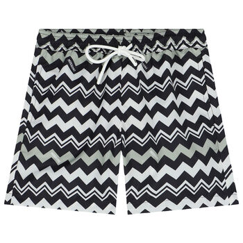 Boys Black & White Zigzag Logo Swim Shorts