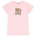 Girls Pink Teddy Bear Logo Dress, 4, hi-res