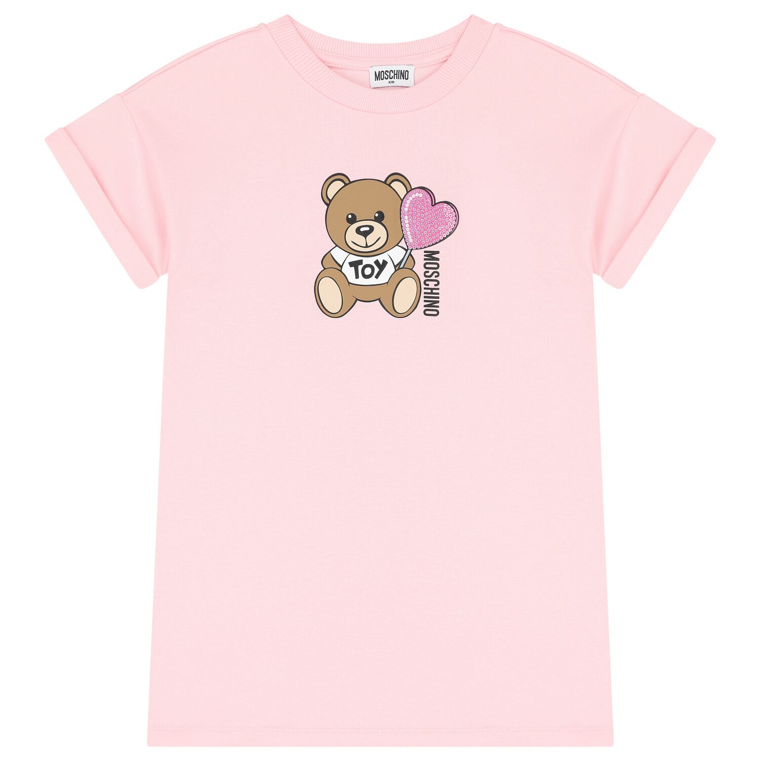 Girls Pink Teddy Bear Logo Dress, 4, hi-res