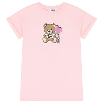 Girls Pink Teddy Bear Logo Dress
