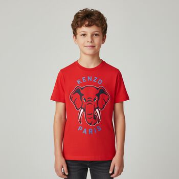 Boys Red Elephant Logo T-Shirt