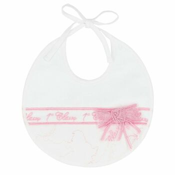 Baby Girls White & Pink Geo Map Bib
