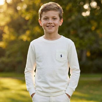 Boys White Logo Long Sleeve Top