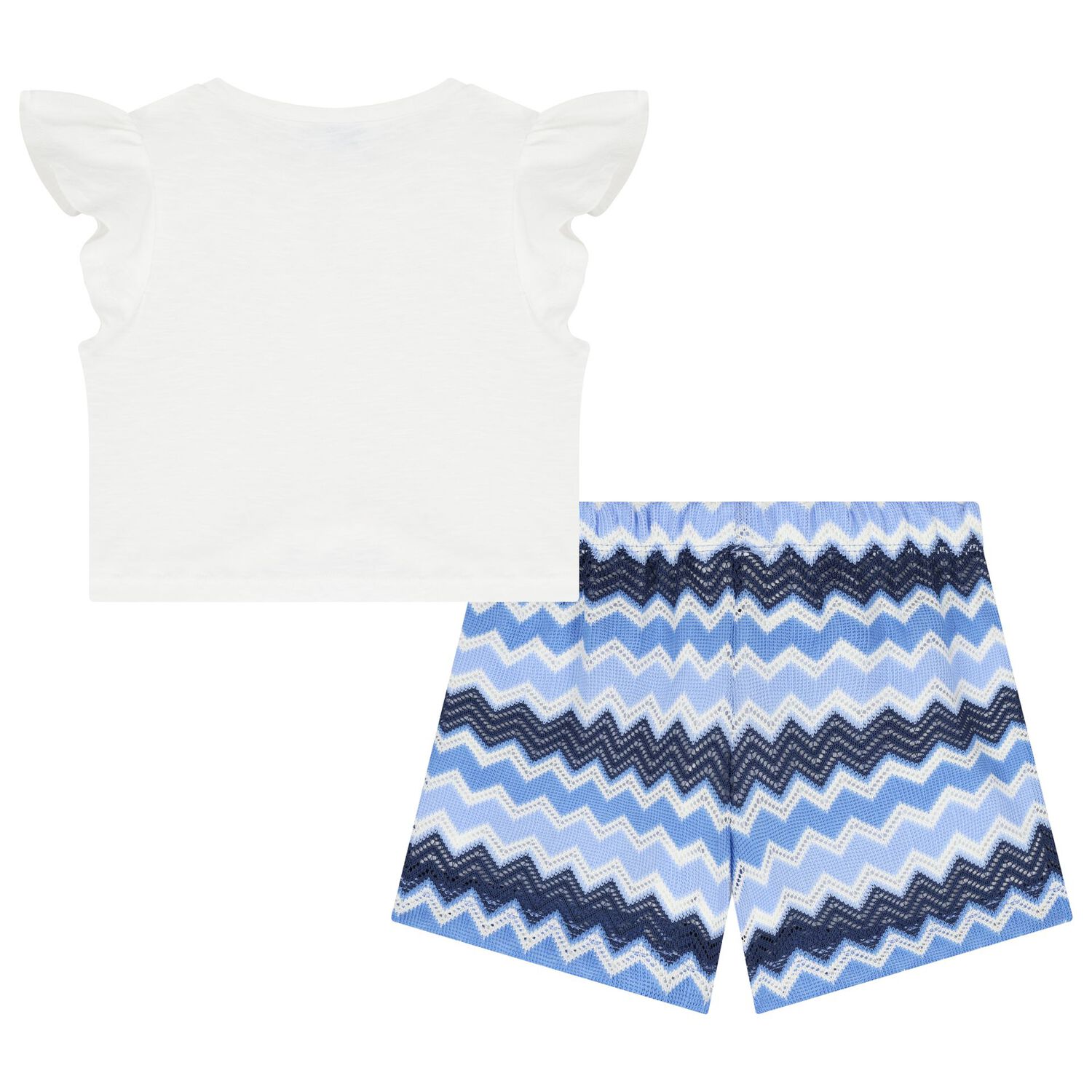 Girls White & Blue Zigzag Shorts Set, 3, hi-res image number null