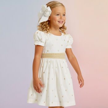 Girls Ivory & Gold Dress