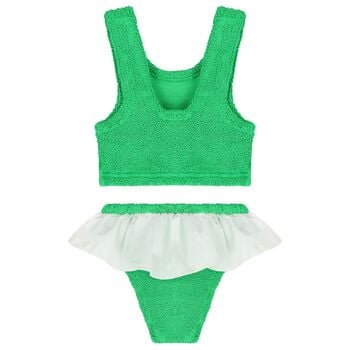 بيكيني بتصميم مجعد باللون الاخضر للبنات