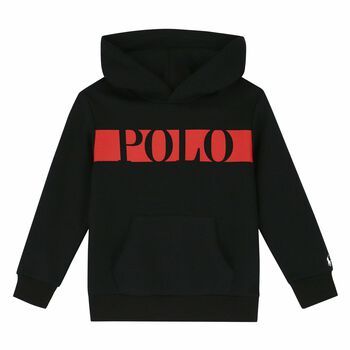 Boys Black Logo Hooded Top