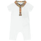 White & Checked Pique Baby Romper, 1, hi-res