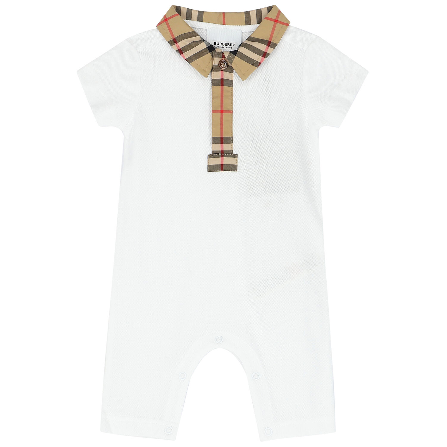White & Checked Pique Baby Romper, 1, hi-res image number null