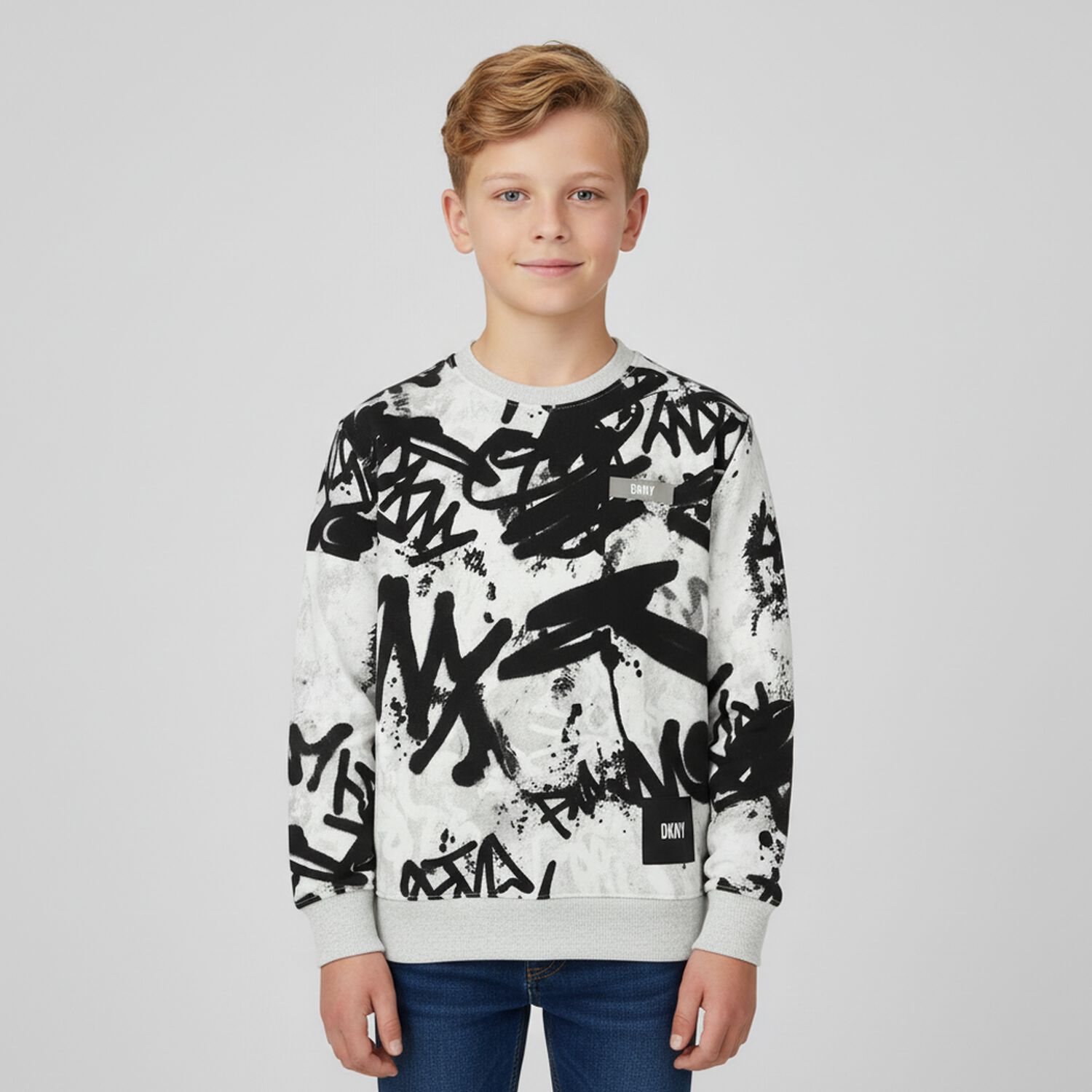 White & Black Graffiti Logo Sweatshirt, 1, hi-res