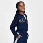 Girls Navy Blue Logo Hooded Zip Up Top, 2, hi-res