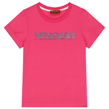 Girls Pink Embellished Logo T-Shirt