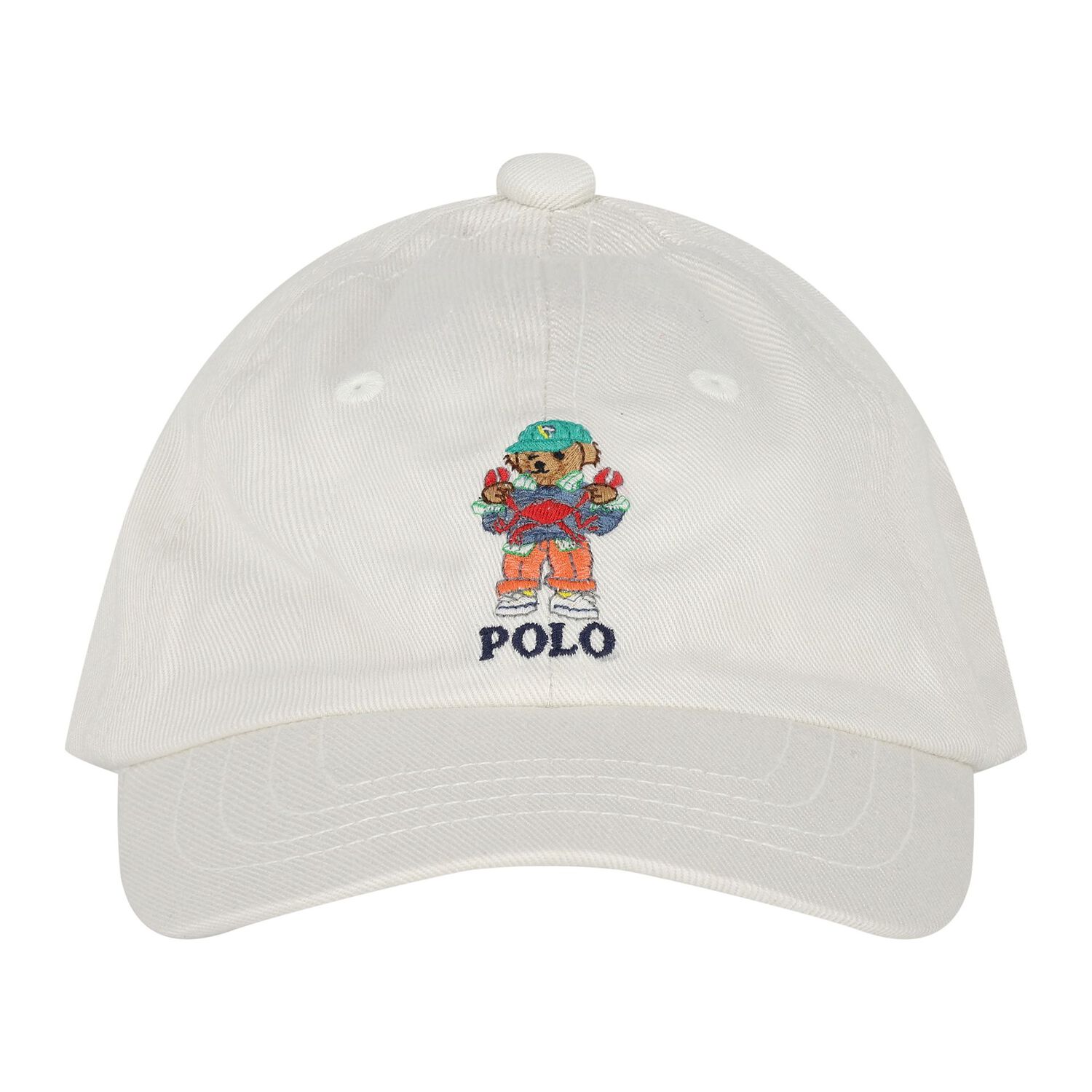 Baby Boys White Cotton Polo Bear Cap, 1, hi-res