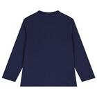 Boys Navy Blue Logo Long Sleeve Top, 1, hi-res