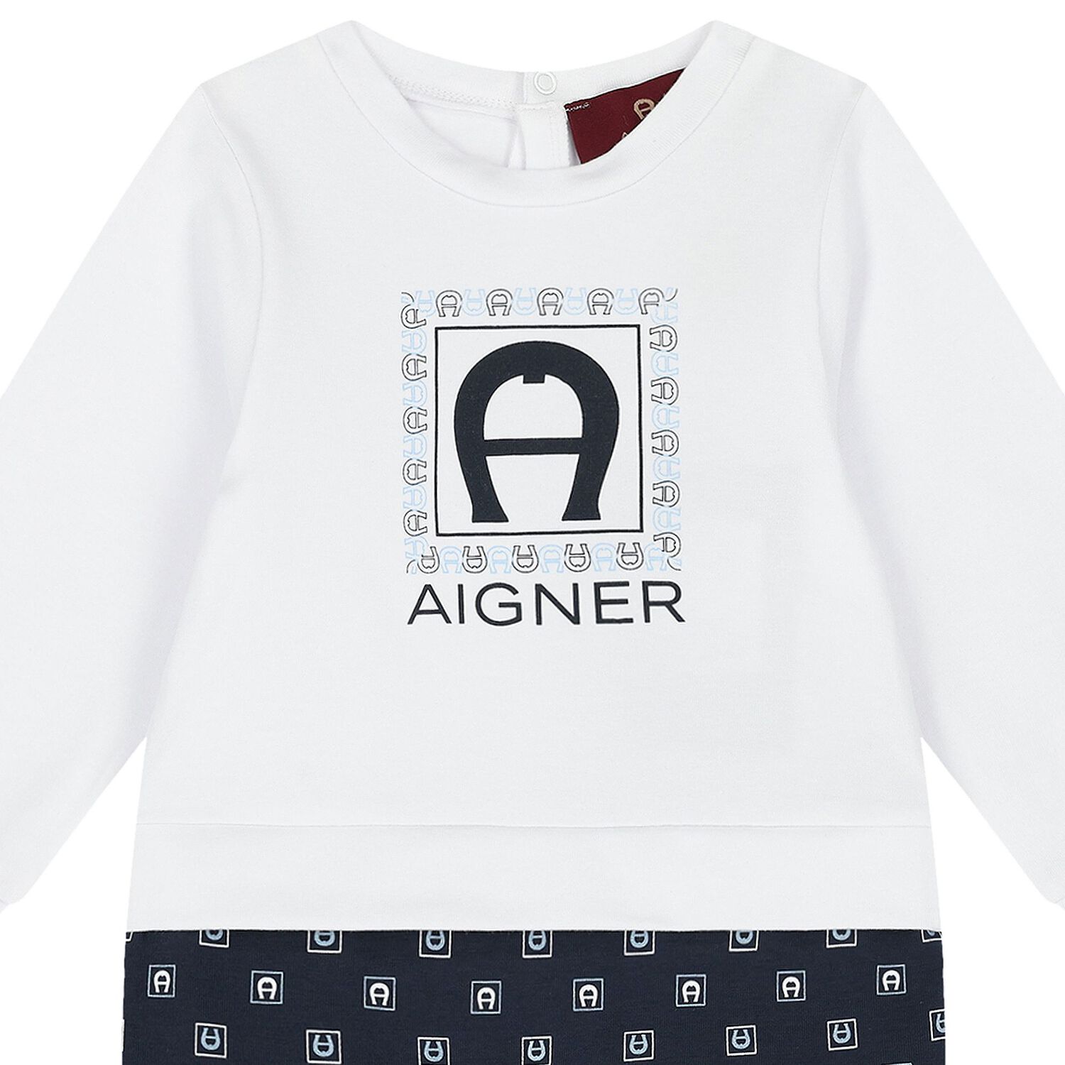 Baby Boys White & Navy Blue Logo Babygrow, 1, hi-res image number null