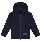 Navy Blue Logo Hooded Zip Up Top, 2, hi-res