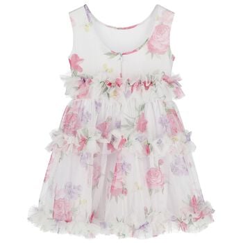 Girls White Floral Tulle Dress