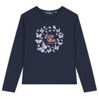 Girls Navy Blue Butterfly Long Sleeve Top, 1, hi-res