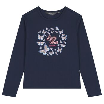 Girls Navy Blue Butterfly Long Sleeve Top