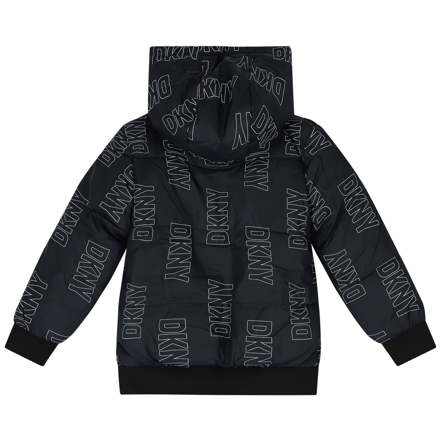 Black & Beige Logo Reversible Puffer Jacket, 1, hi-res