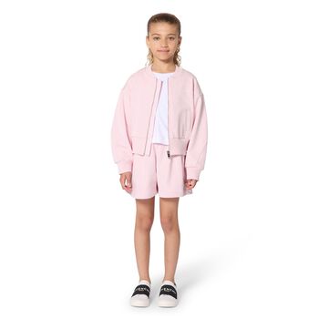 Girls Pink Embroidered Logo Zip Up Top