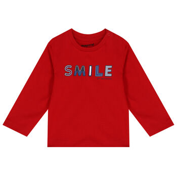 Younger Boys Red Logo Long Sleeve Top