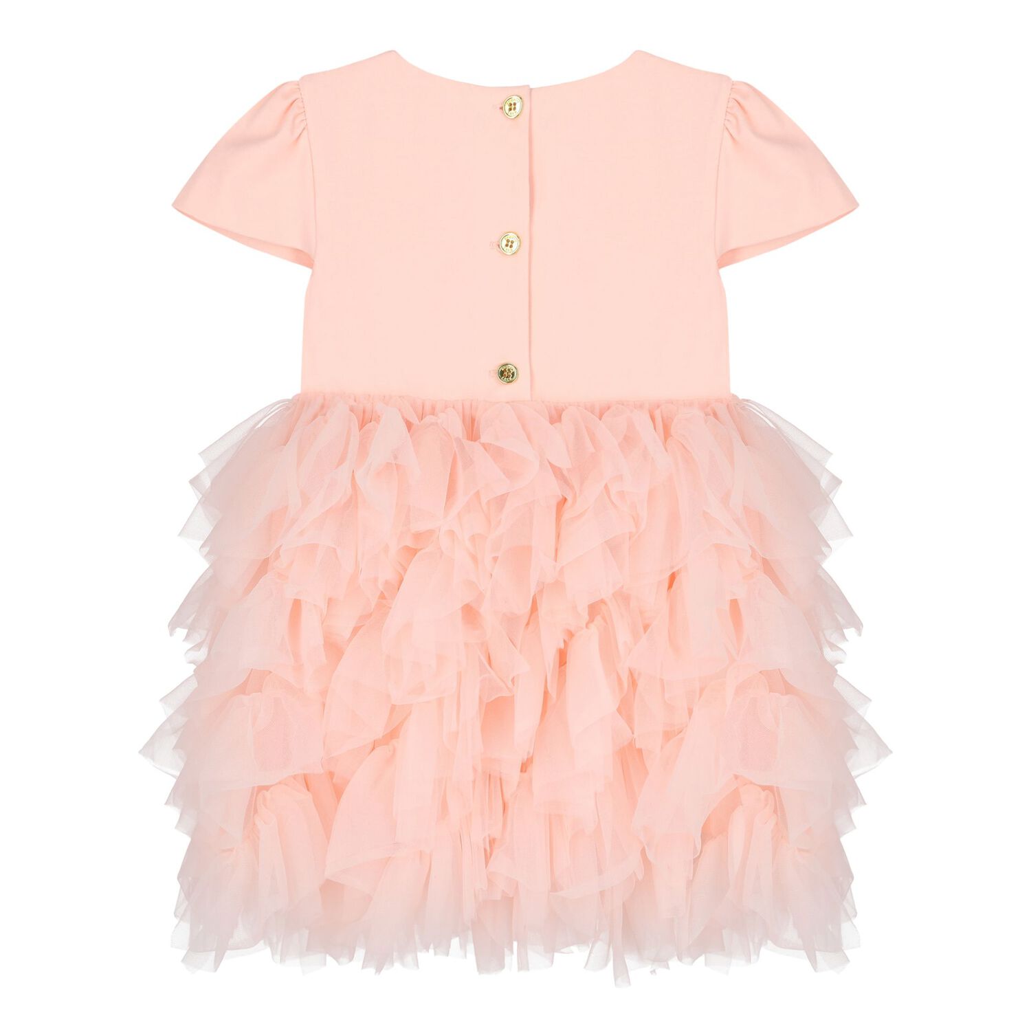 Baby Girls Pink Bow Tulle Dress, 1, hi-res