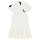 Girls White Logo Polo Dress , 1, hi-res