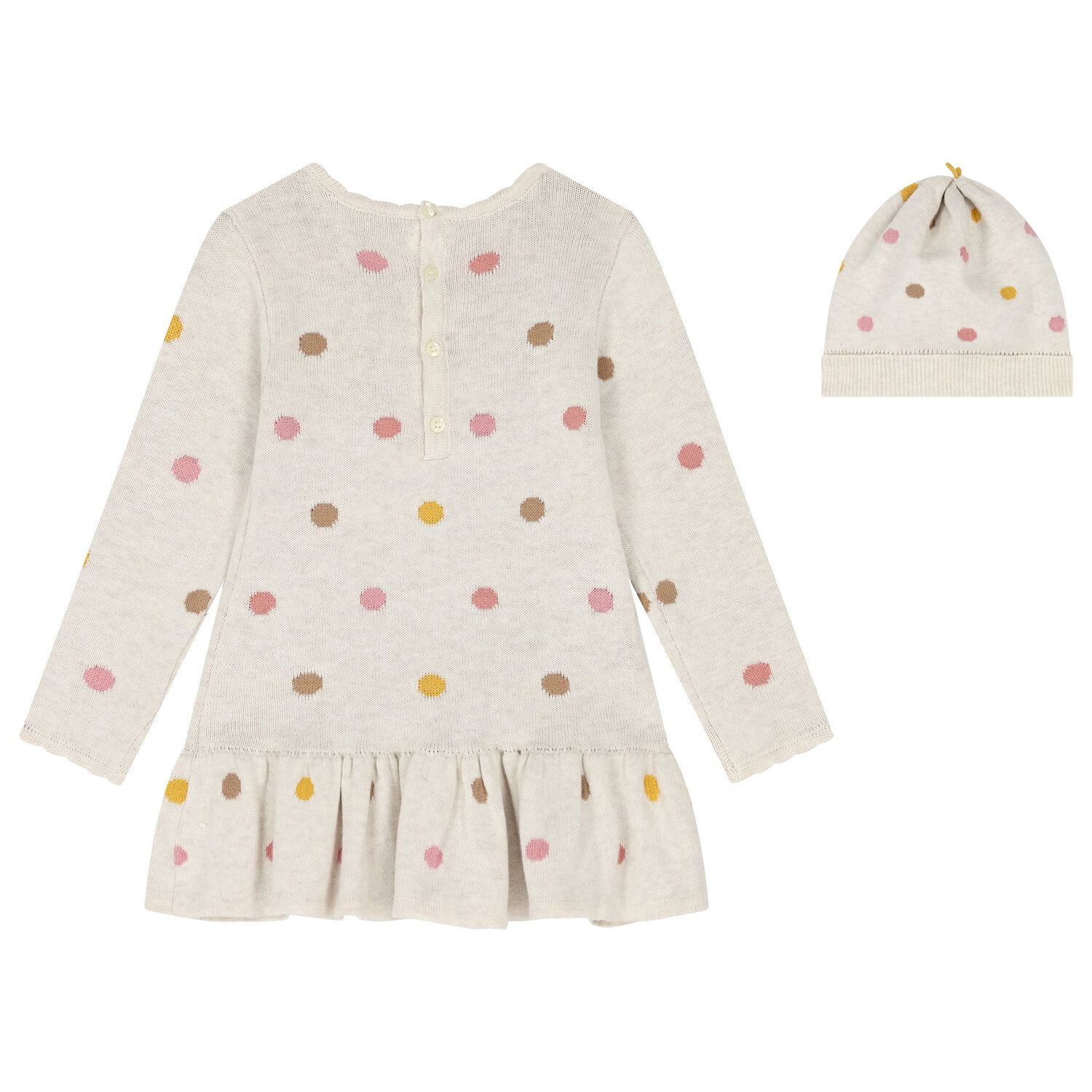  طقم فستان للبنات محبوك باللون البيج, 1, hi-res