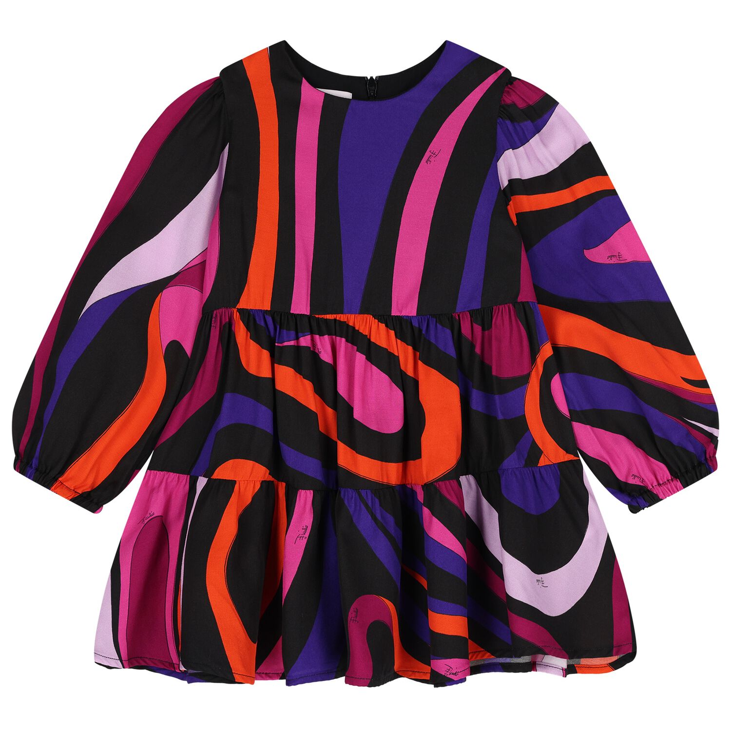 Younger Girls Black Vortice Tiered Dress, 1, hi-res