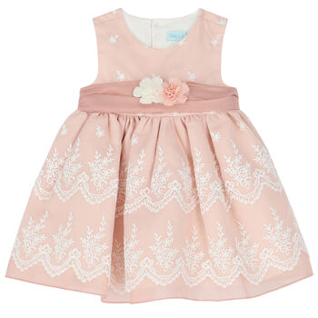 Younger Girls Pink Embroidered Organza Dress