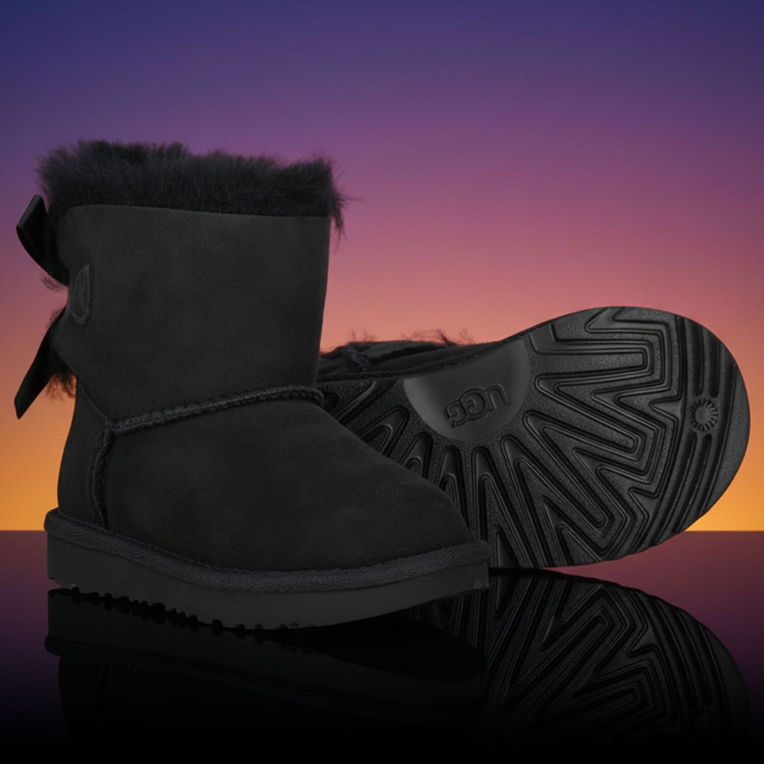 Younger Girls Black Mini Bailey Bow II Suede Boots, 1, hi-res