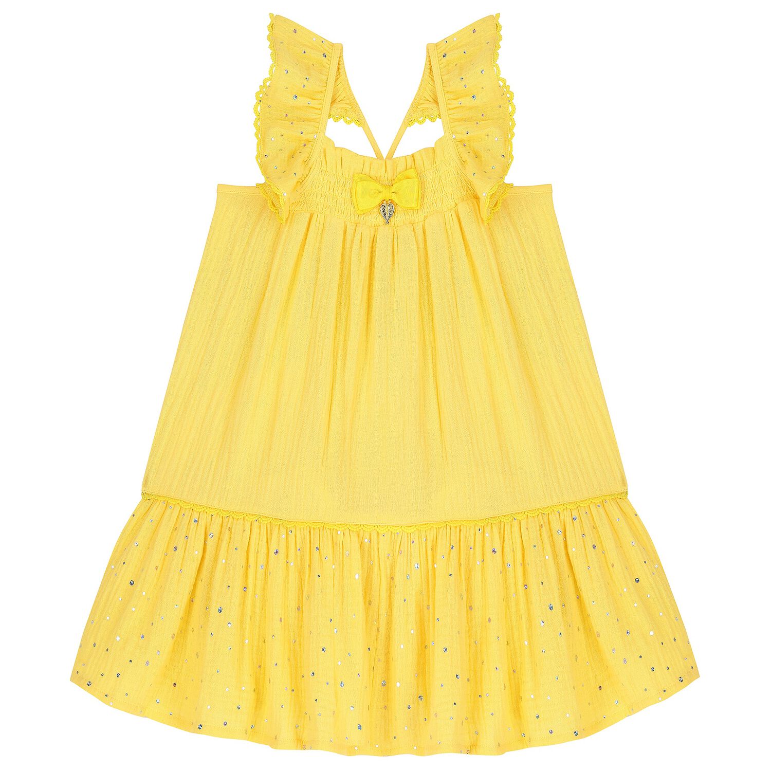Girls Yellow Bow Dress, 1, hi-res